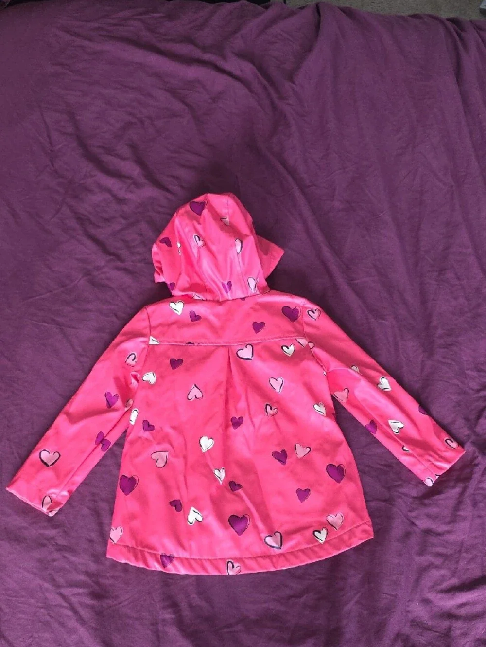 Joe Fresh Bright Pink Heart-Print Hooded Raincoat